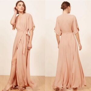 Reformation Winslow Champagne Bridal Gown Women's Wrap Maxi Dress Womens Size S